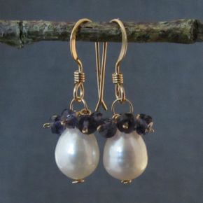 Pearl & Iolite Earrings