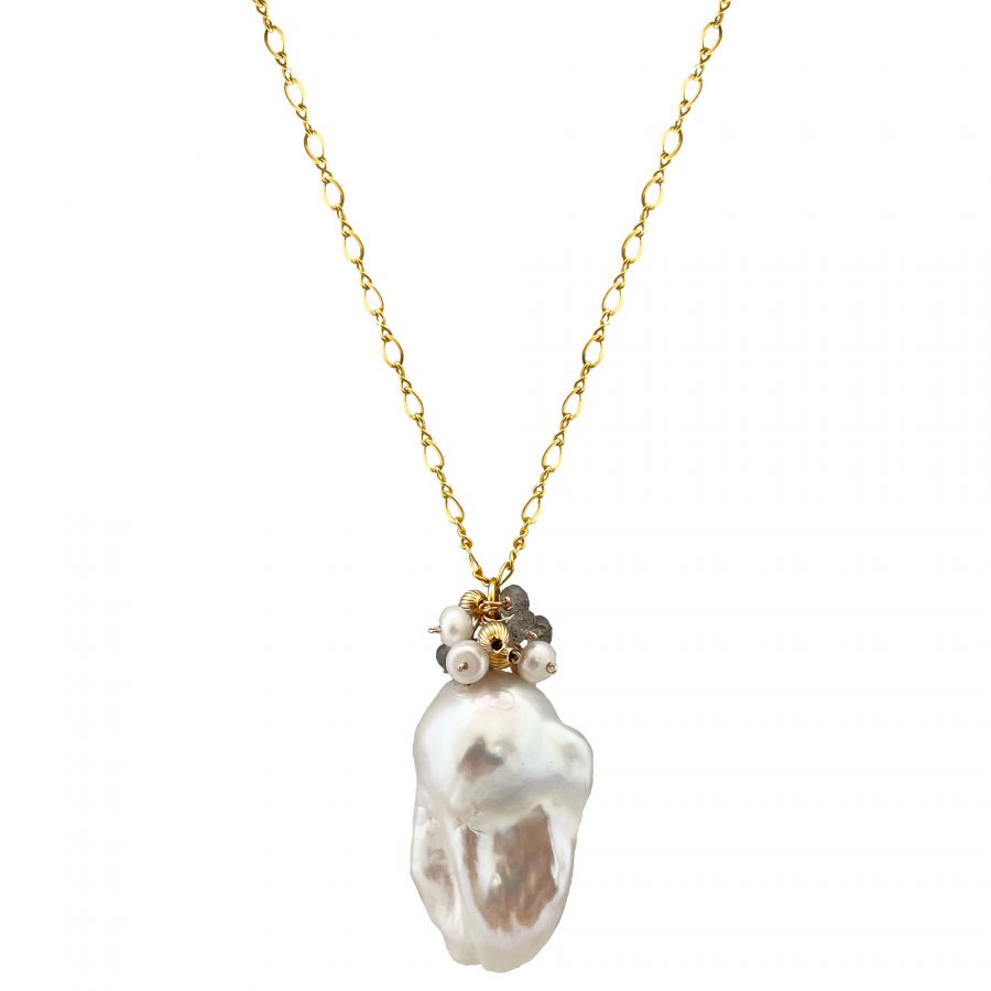 Freshwater Baroque pearl & gemstone necklace
