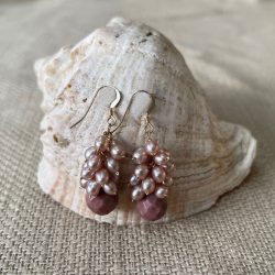 Gemstone pink pearl earrings