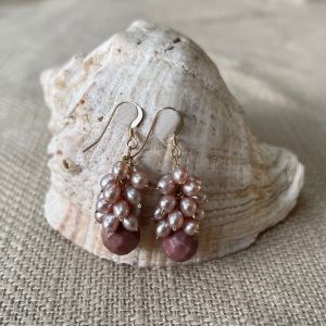 Gemstone pink pearl earrings